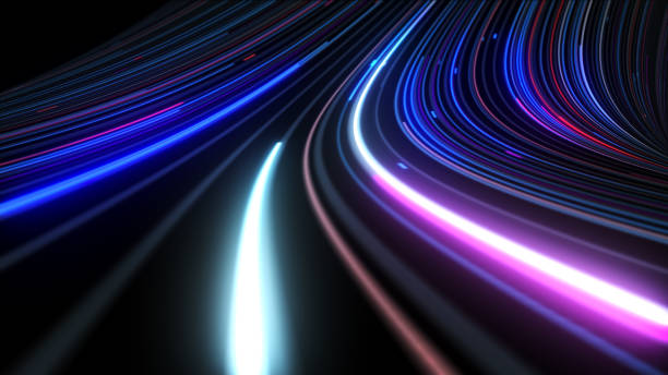 istock Colourful abstract neon background space and time strings, highway night lights. Ultra violet rays, glowing lines, virtual reality, speed of light. 1414981703