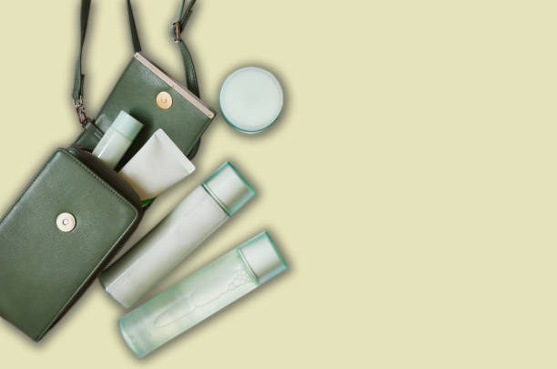 istock natural eco friendly face care cosmetics in green bag with copy space text 1414981853