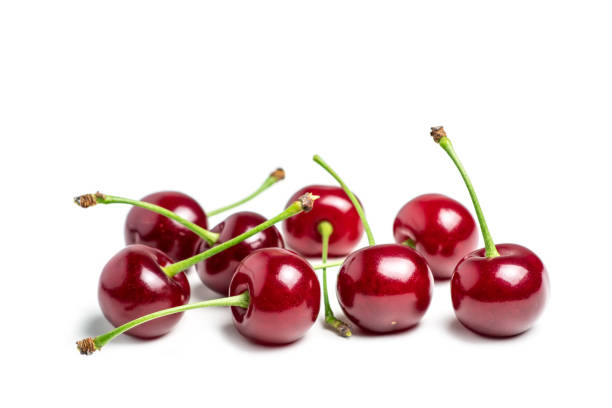 istock Cherry isolated. Cherries on white background. Sour cherry on white. Full depth of field. 1414981890