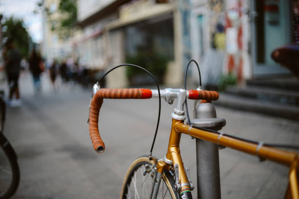Vintage racing bicycle parked on the street in Berlin, Kreuzberg.