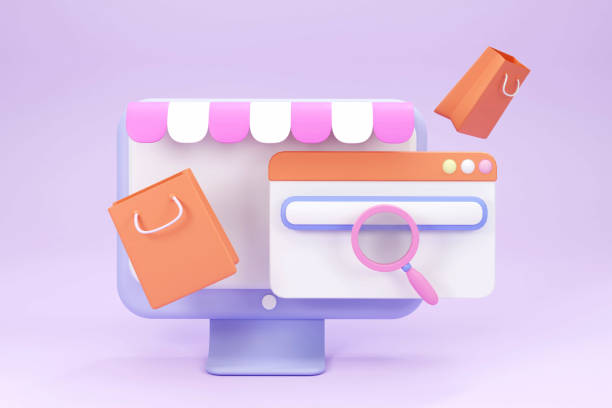 istock 3D rendering shopping online e commerce concept, computer, shopping paper bag,  illustration design 1414984606