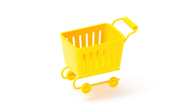 Yellow shopping cart isolated on white background. 3D Render.