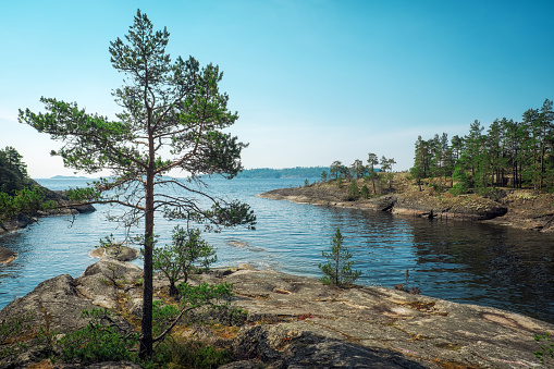 Ladoga Skerries National Park. Beautiful view on Rocks and Lake Ladoga in Republic of Karelia, largest lake in Europe.