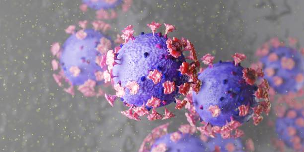 istock Copy space on scientific microbiological concept panoramic background with coronovirus bodies, macro image of microparticles,omicron,new SARS-CoV-2 1414990230