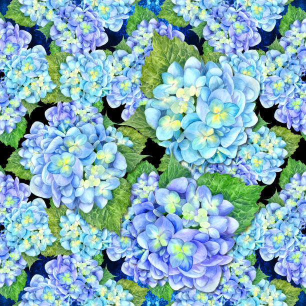 istock Hydrangea. Seamless wallpaper with floral motifs. Floral motifs. Decorative composition with flowers on a watercolor background. Use printed products, signs, posters, postcards, packaging. 1414990279