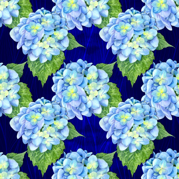 istock Hydrangea. Seamless wallpaper with floral motifs. Floral motifs. Decorative composition with flowers on a watercolor background. Use printed products, signs, posters, postcards, packaging. 1414990282