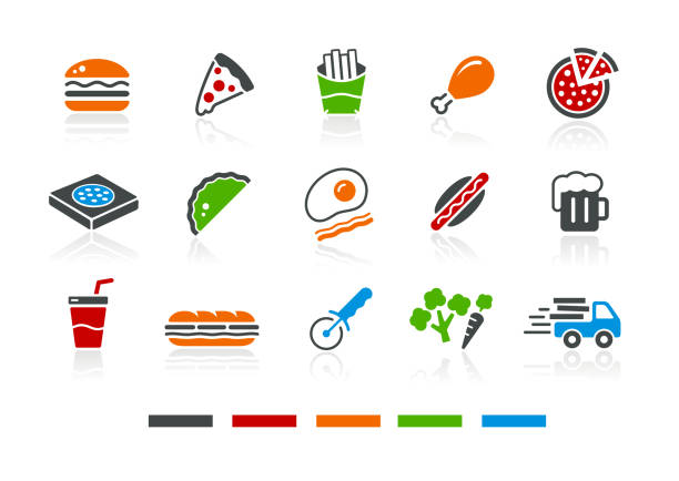 ilustrações de stock, clip art, desenhos animados e ícones de pizza and fast food icons - color series - cold sandwich illustrations