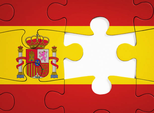 istock National flag of Spain on jigsaw puzzle, complete except for one missing piece 1414991508