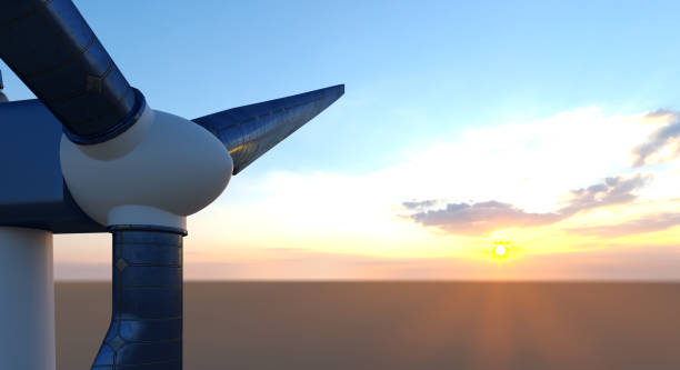istock wind power turbine in open water - 3D Illustration 1414992097