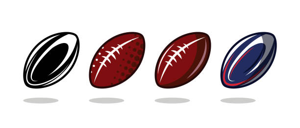 Regby vector logo Set of vector logos american football. Collection of team emblems and renby championships. Ball in a frame with an inscription. rugby stock illustrations