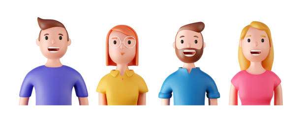 3d vector people set. Set of 3d portraits of happy people on a white background. Cartoon characters woman and man, vector illustration. stereoscopic images stock illustrations
