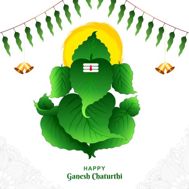 lord ganpati na ganesh chaturthi piękne zielone liście tło świąteczne - happy stock illustrations