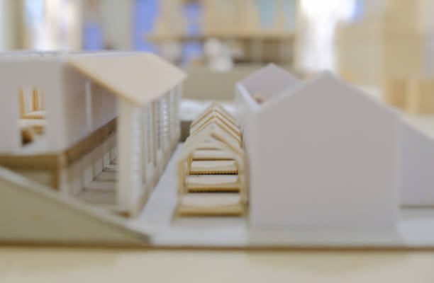 istock Super close up top view of sample architectural model of housing; macro view, selective focus. 1414995890