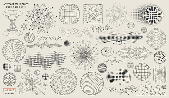 Abstract technology collection of design elements. Wire mesh line art.