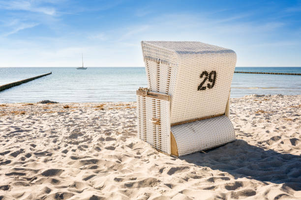 Beach - chairs on the island Hiddensee. Germany.  Summer. stock photo