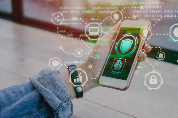 istock smartphone security access protection concept. phone hacking from internet intruder digital cyber attack anti virus system. 1414998798