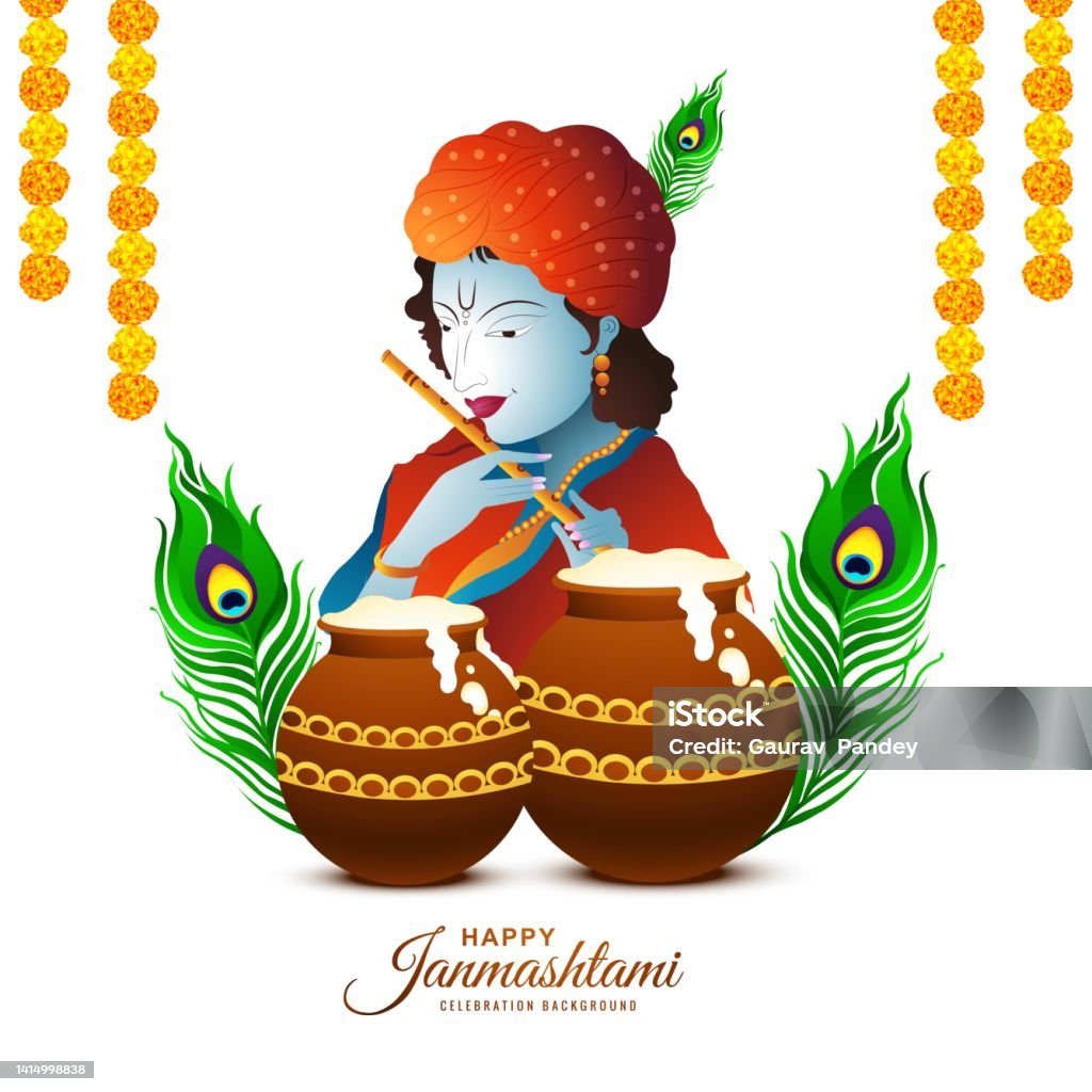 Shree Krishna Janmashtami Festival Holiday Card Background Stock ...