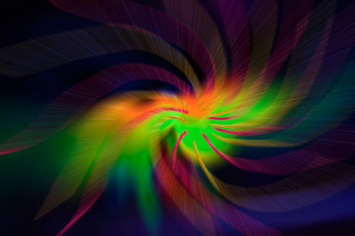 Multicolored background of color rays swirling in disco style.