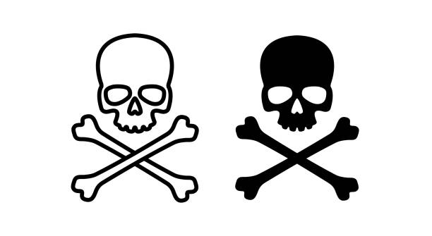 illustrazioni stock, clip art, cartoni animati e icone di tendenza di icona del teschio. simbolo di veleno e pericolo. attributo bandiera pirata. - skull and bones