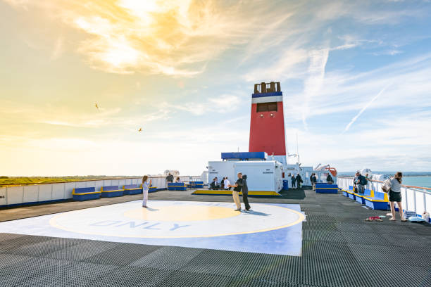Fishguard, Wales, UK. Saturday 6 August 2022. People on the top deck of a Stena Line ferry from Fishguard in Wales.