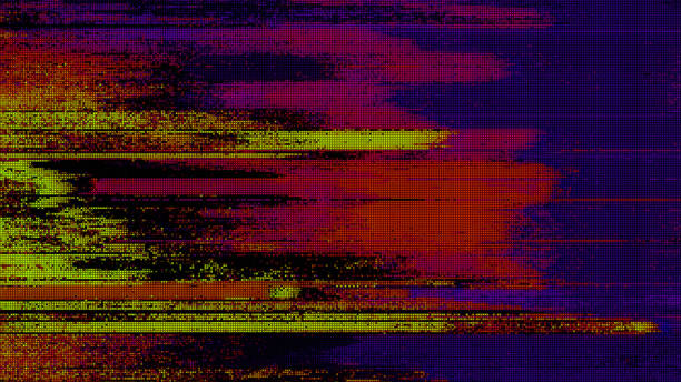istock Glitch noise static television VFX pack. Visual video effects stripes background, CRT tv screen no signal glitch effect 1415003200