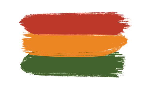 hand drawn brush artistic grunge textured pan-african flag - red, yellow, green horizontal bands. african american flag vector template background for kwanzaa, black history month, juneteenth. - 美國黑人歷史 幅插畫檔、美工圖案、卡通及圖標
