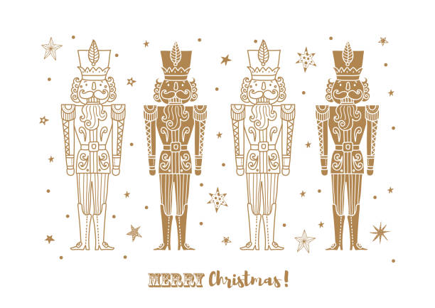 Gold Nutcracker. Cute Christmas vector poster. toy soldier stock illustrations