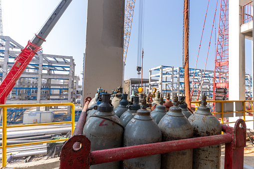 Gas cylinders at chemical plant site