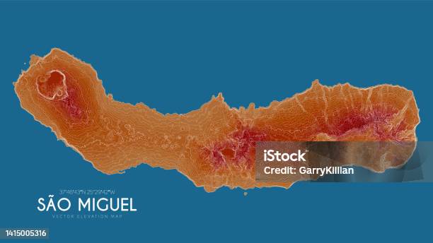 サンミゲルの地形図アゾレス諸島ポルトガル島の詳細な標高マップをベクトル化地理的にエレガントな風景の輪郭ポスター アゾレス諸島のベクター
