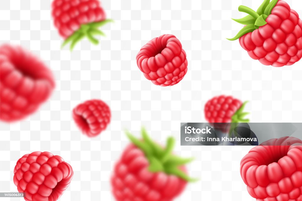 Raspberry Background Flying Raspberry With Green Leaf On Transparent ...