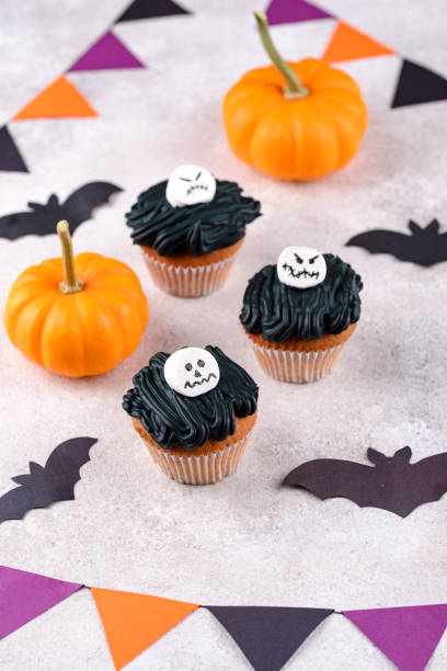 istock Scary Halloween cupcakes with spooky decoration 1415006885