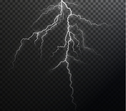 Light white isolated vector lightning . Magic light abstract lines. Realistic natural lightning effects.