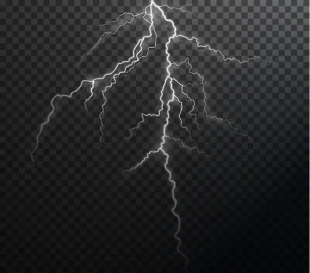 Vector illustration of Light white isolated vector lightning . Magic light abstract lines. Realistic natural lightning effects.