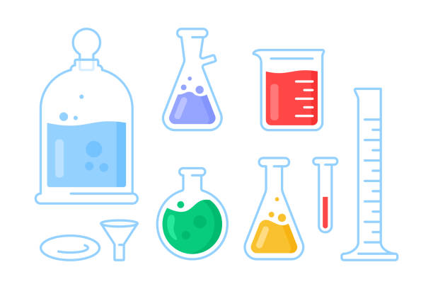 набор из лабораторного стекла современной иконы. - laboratory glassware stock illustrations