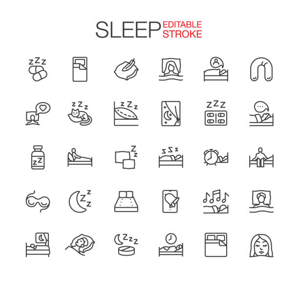 illustrations, cliparts, dessins animés et icônes de icônes de sommeil sain trait modifiable - bedtime