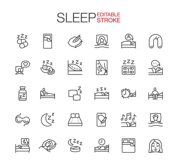 Vector illustration of Healthy Sleep Icons Editable Stroke