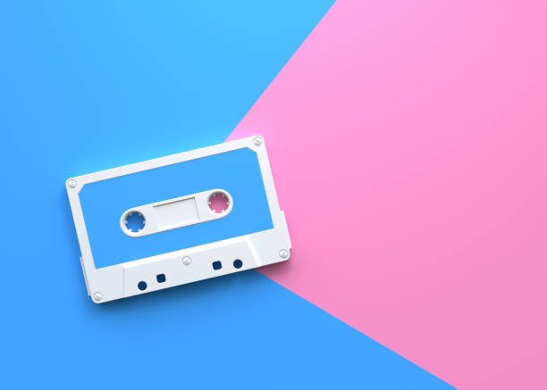 istock Vintage audio tape cassette on a blue-pink background 1415016839