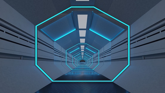 abstract background of Sci Fi gate tunnel Modern Futuristic Spaceship , 3D illustration rendering
