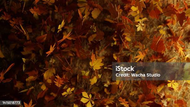 3d Rendering Beautiful Background With A Sunlight Shining On Autumn Leaves Falling To The Forest Floor Autumn Themed Background Autumn Forest Scene Stock Photo - Download Image Now