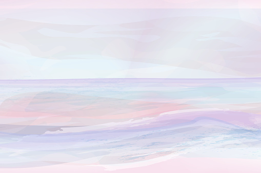 Evening ocean view, seascape in warm pastel colours. Vector illustration, concept for card, poster, flyer, print.