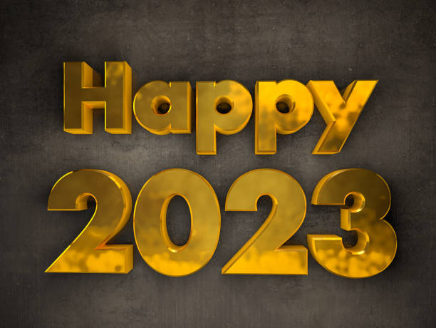 istock Golden Happy 2023 Text on the Wall 1415021565