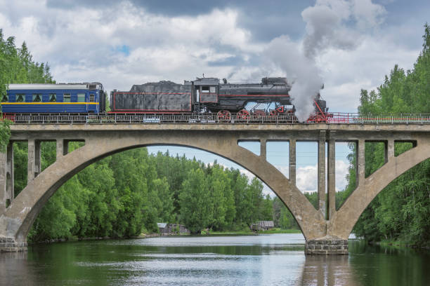 istock Retro steam train moves. 1415023563