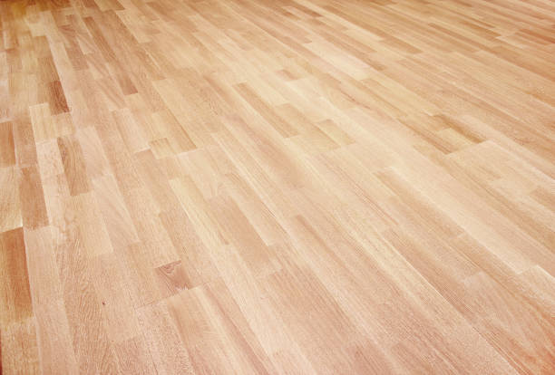 New oak parquet of brown color. Floor wood laminate - fotografia de stock