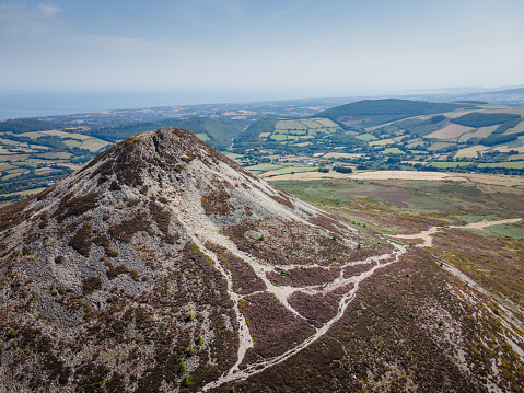 Aerial view of a Sunset over the Brecon Beacon Mountains