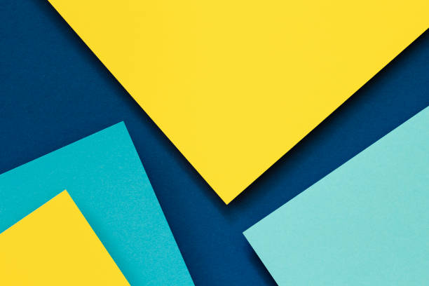 istock Abstract color papers geometry flat lay composition background with blue and yellow tones 1415025889
