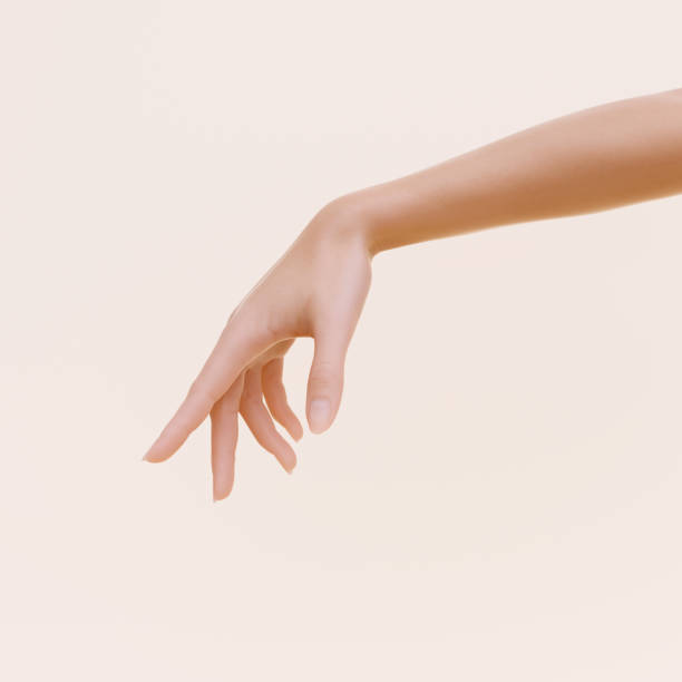 gesto di tocco mano elegante della donna, dito indice del braccio, rendering 3d idea creativa per la presentazione del prodotto di bellezza - womens hands foto e immagini stock