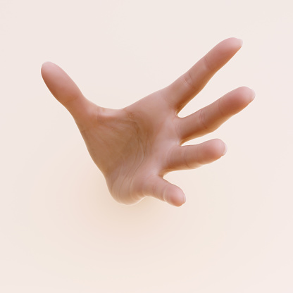 Hand reach out of the wall, grab hand gesture, throwing something, lash out 3d rendering concept
