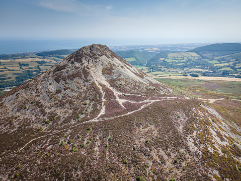 Aerial view of Penmon point lighthouse on Anglesey , Wales - United Kingdom