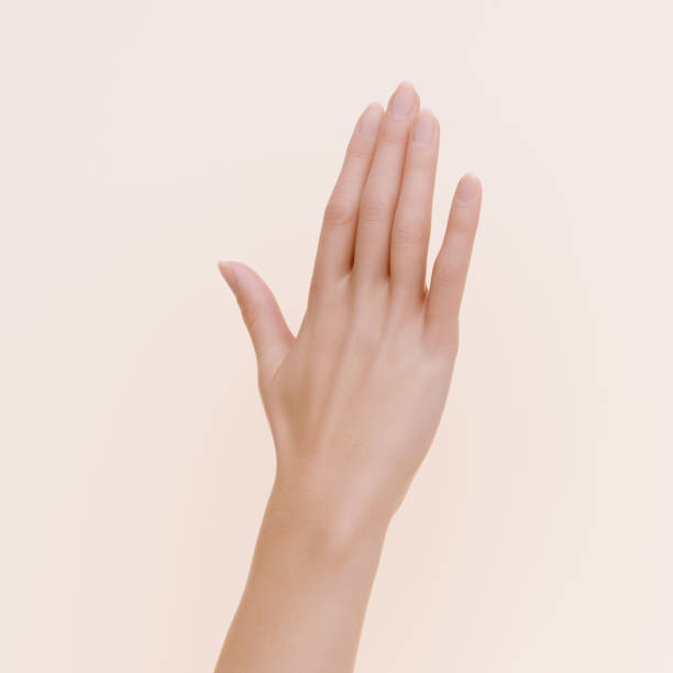 istock Open palm hand pose for jewelry ring accessory presentation. 3d rendering white woman hand gesture 1415028378