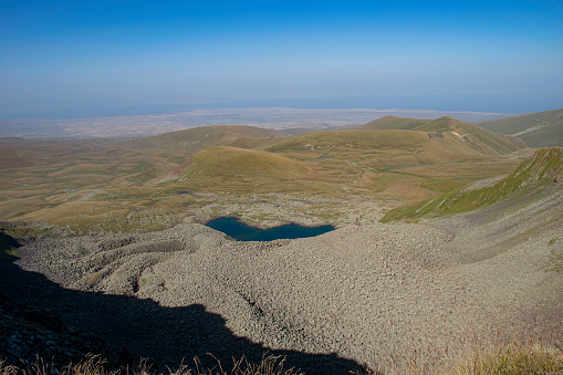 Aerial view of the giant crater that formed after the meteorite impact